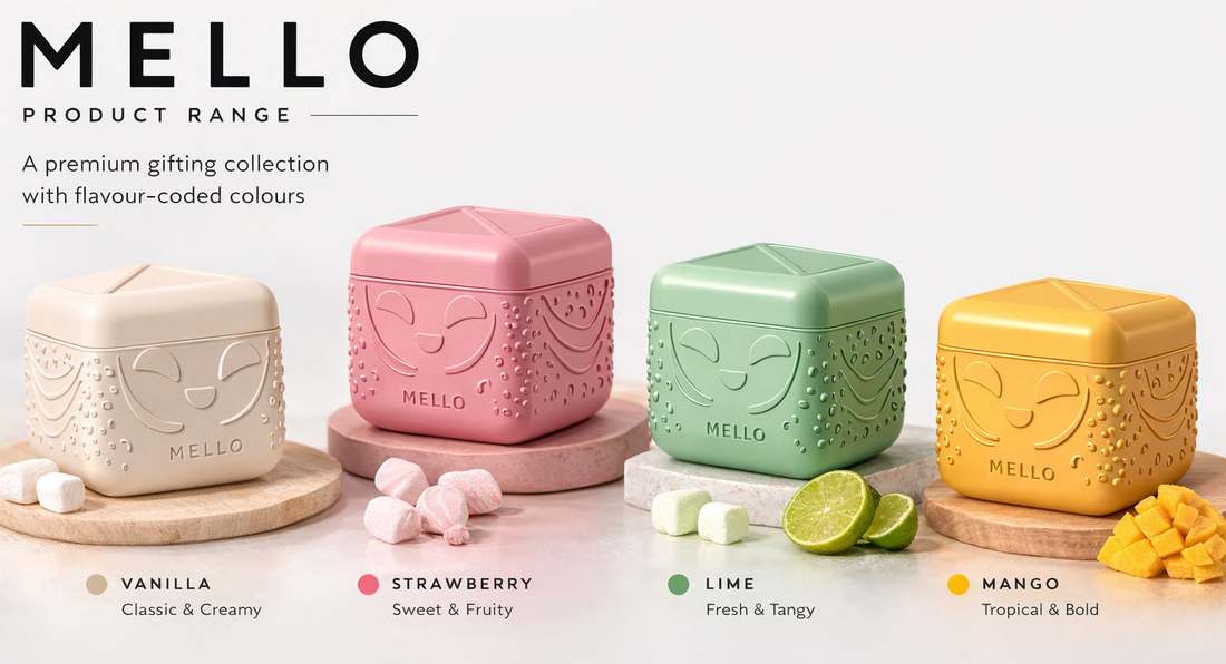 Mello product range in four flavour colours
